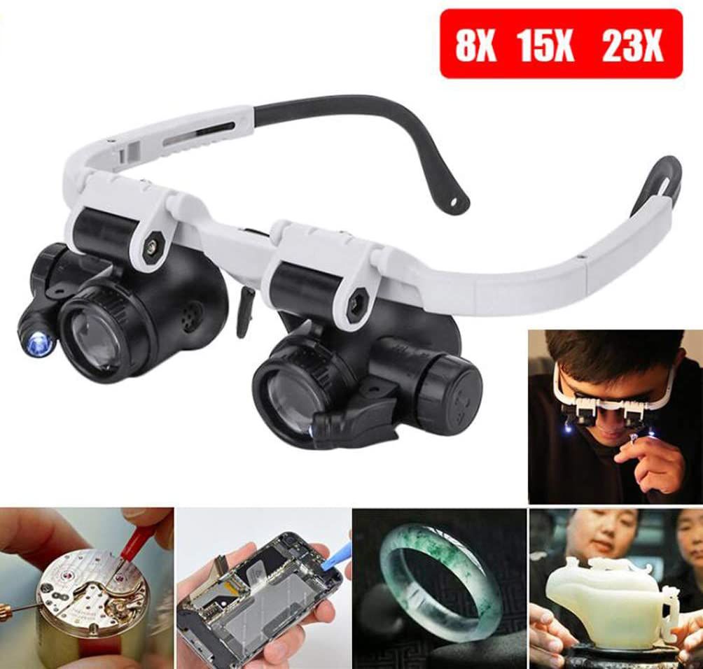 Adjustable Headband Magnifying Glass with Led Light,Lenses 8X 15X 23X -S_2